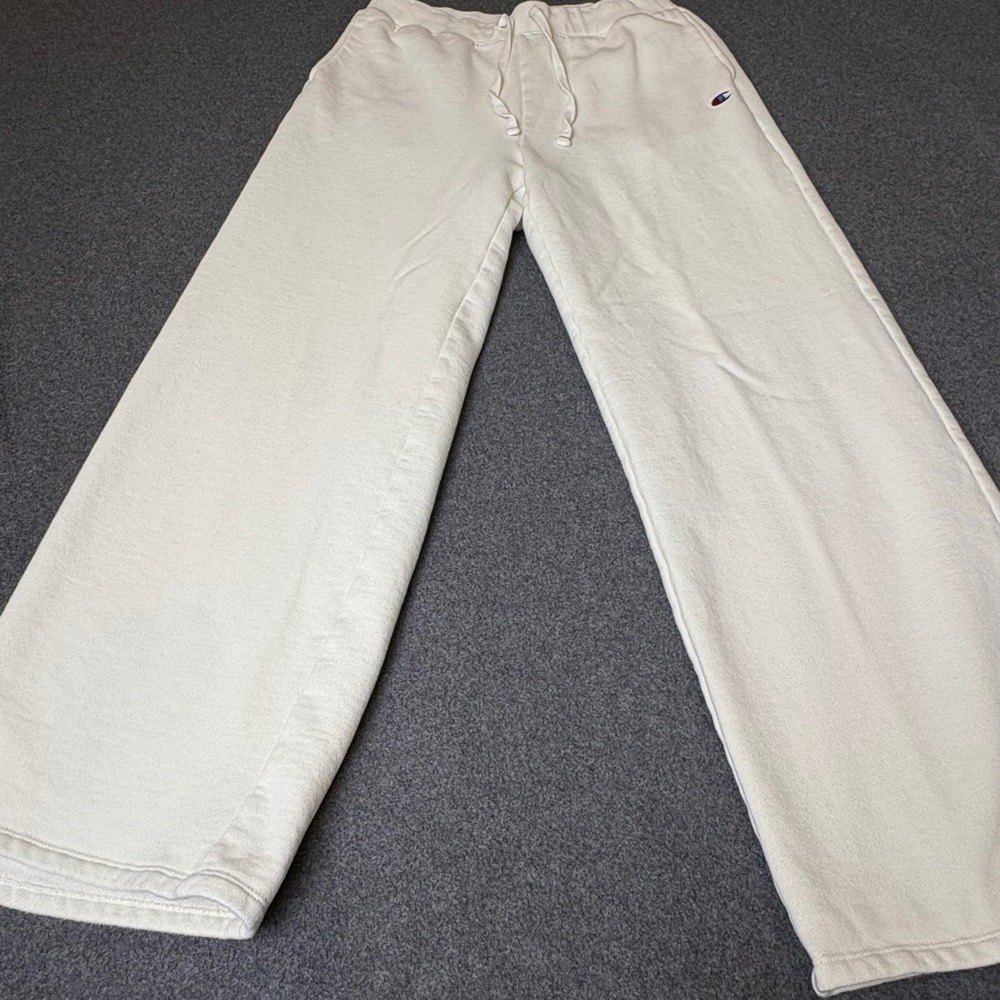 Champion Womens Wide Leg Sweatpants Cream Off White Fleece SW0001HB Size M